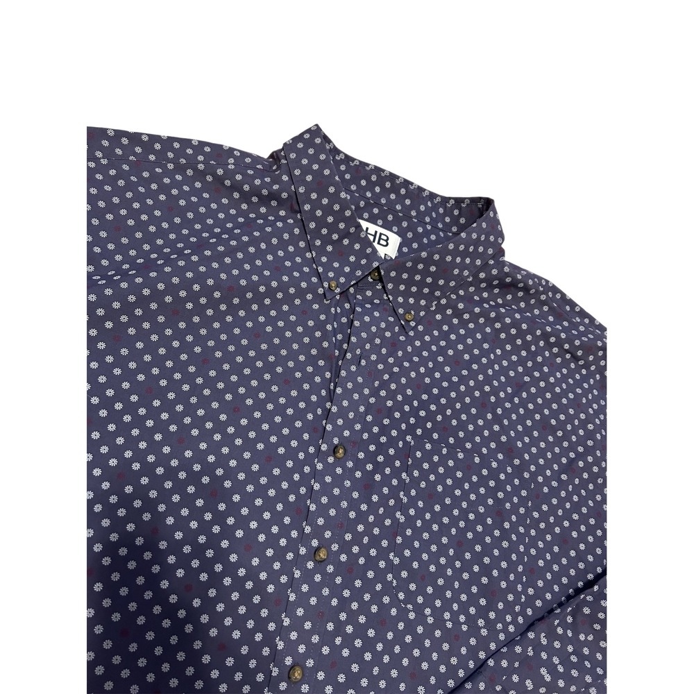 HB Button‎ Down Shirt Floral Print Long Sleeve Casual Top 4XL blue office career